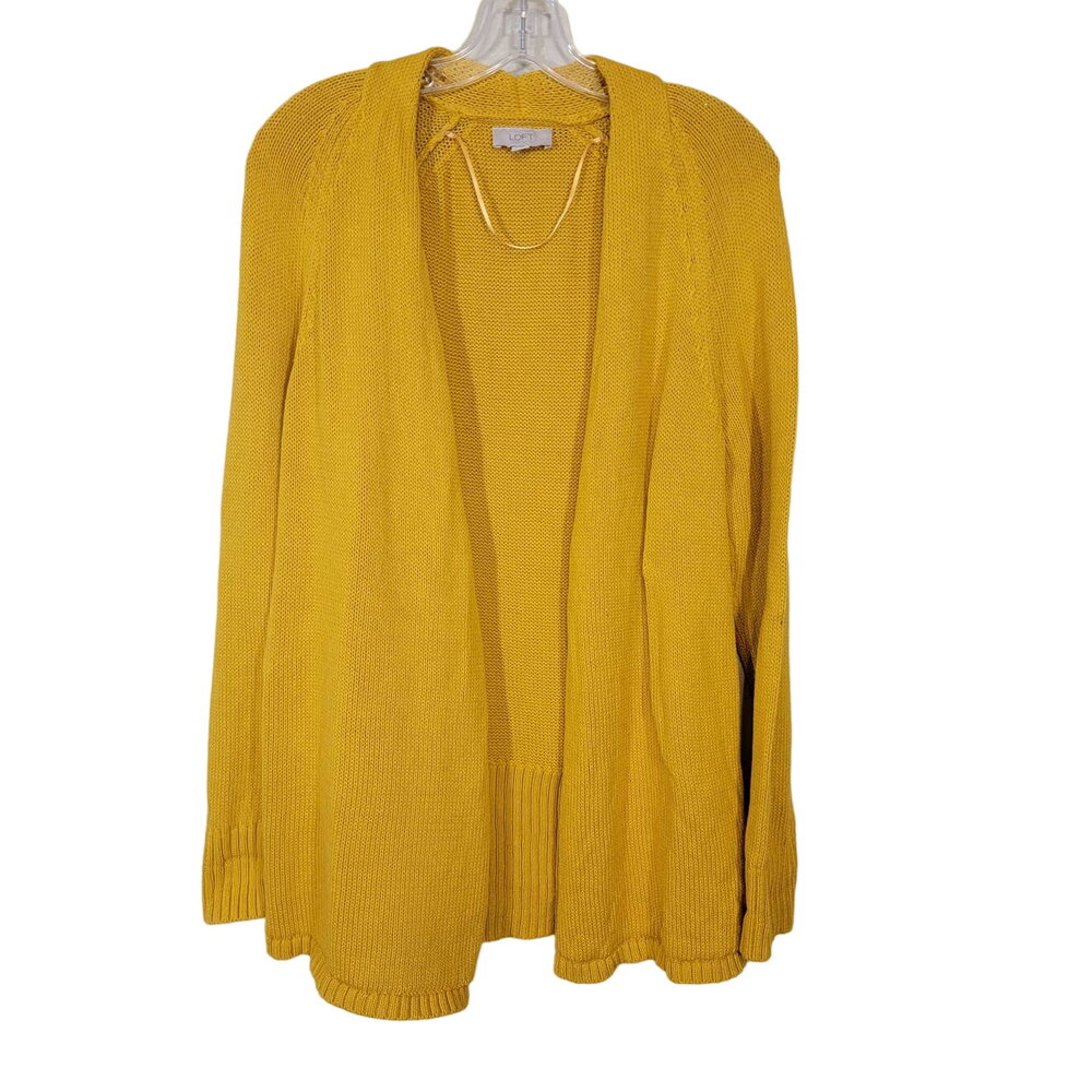 Loft Women's 100% Cotton Open Front Knit Cardigan Sweater Yellow Size Medium